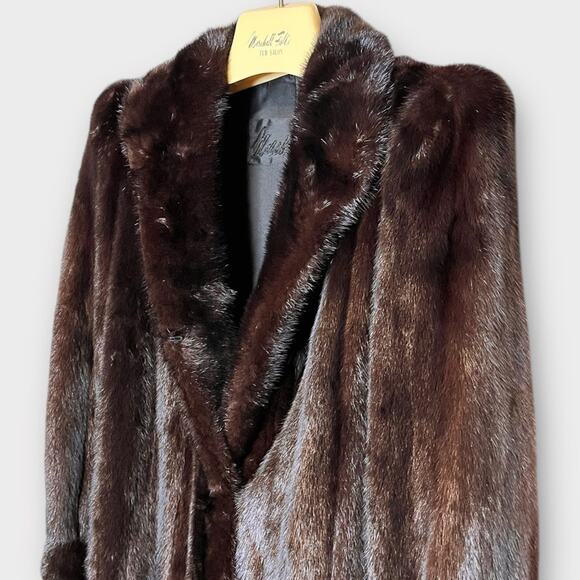VINTAGE Marshall Fields Bill Blass Long Brown 100% Genuine Mink Fur Coat & Hat - Picture 2 of 11